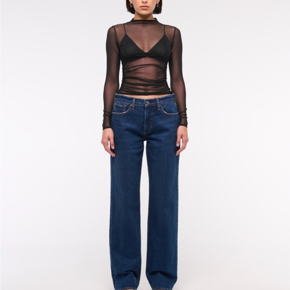 Dark Wash Low Rose Baggy Jeans